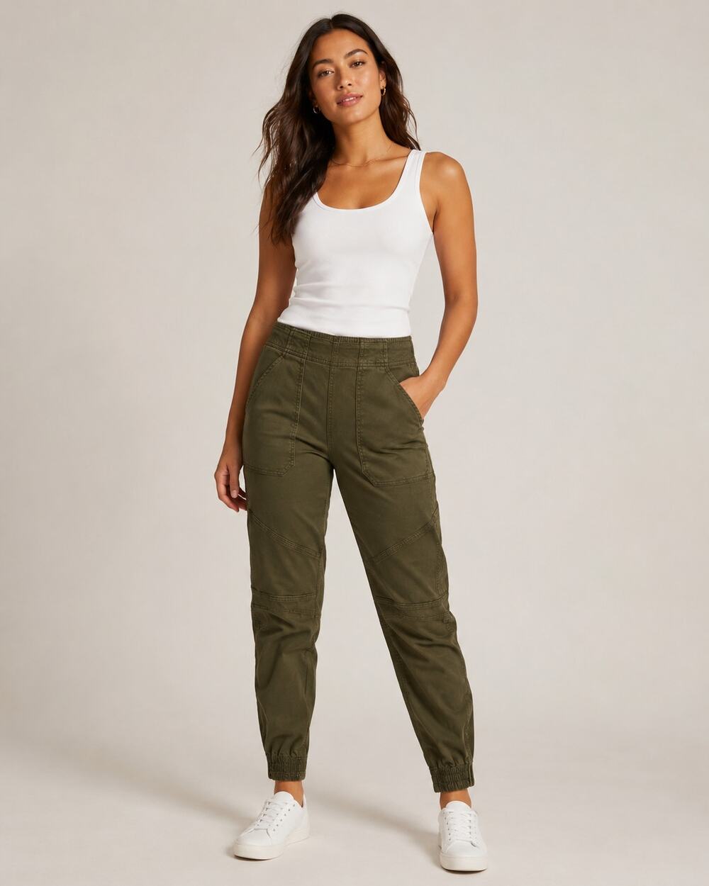 SPANX Stretch Twill Cargo Jogger Pants XS Dark Olive NWT Utility Zip Ankle